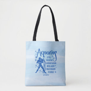 Modern Aquarius Zodiac Horoscope Personalised    Tote Bag
