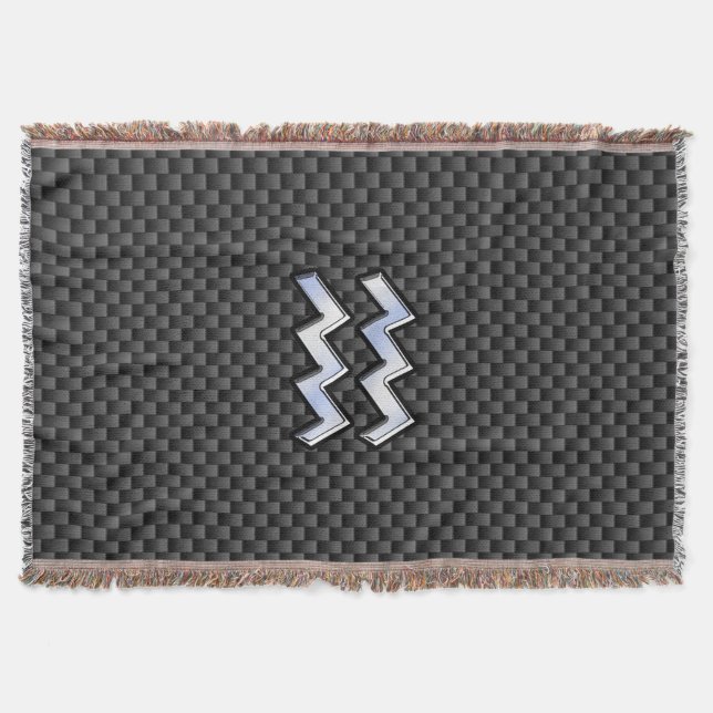 Modern Aquarius Zodiac Sign Carbon Fiber Style Throw Blanket (Front)