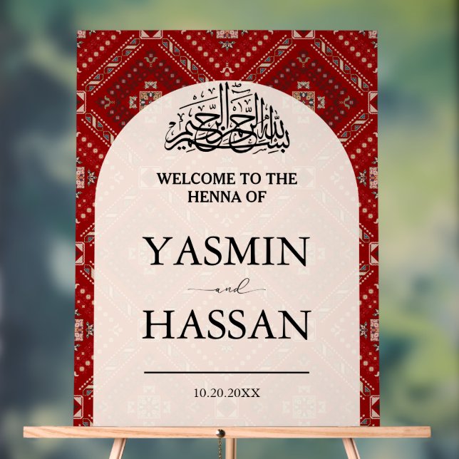 Modern Arab Henna Welcome Wedding Entrance  Acrylic Sign (Neutral)