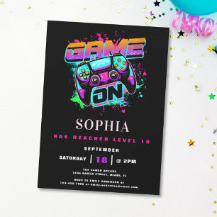 Modern Arcade Gamer Girl's Birthday Party Invitation