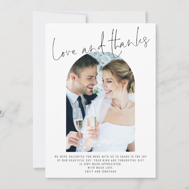Modern Arch 2 Photos Wedding Love and Thanks Card (Front)