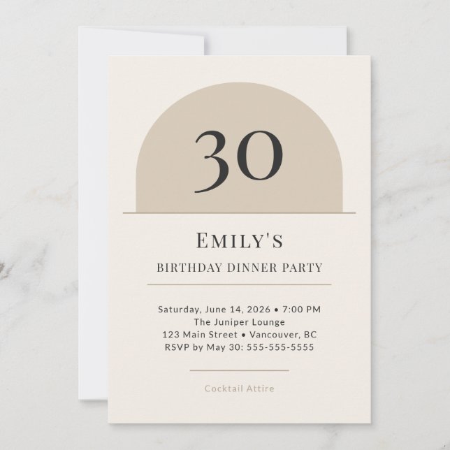 Modern Arch 30th Birthday Dinner Party Invitation (Front)