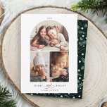 Modern Arch 3 Photo Merry & Bright Holiday Card<br><div class="desc">Modern arch photo holiday card with decorative "and" script between 2 words and a winter greenery pattern on the back. For more advanced customization of this design,  please click the BLUE DESIGN TOOL BUTTON.</div>