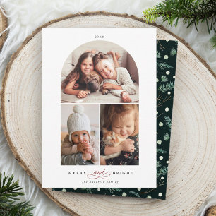Modern Arch 3 Photo Merry & Bright Holiday Card