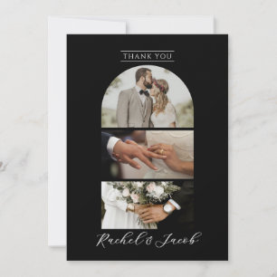 Modern Arch 4-Photo Collage Wedding Thank You Card