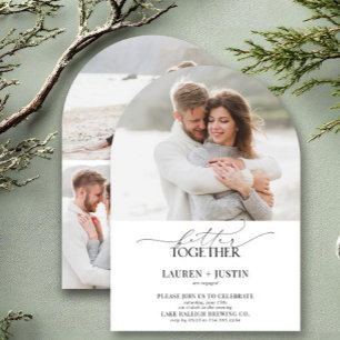 Modern Arch 4 Photo Script Engagement Party Invitation