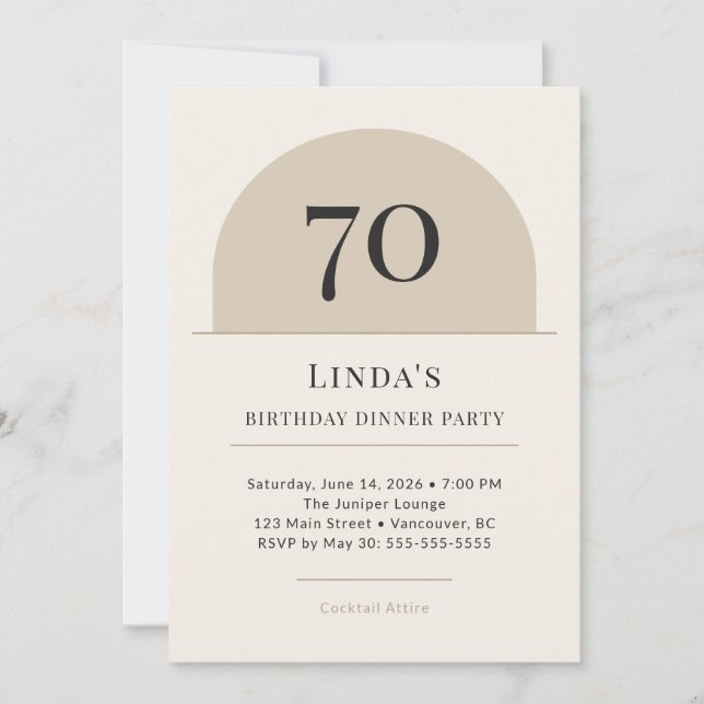 Modern Arch 70th Birthday Dinner Party Invitation (Front)