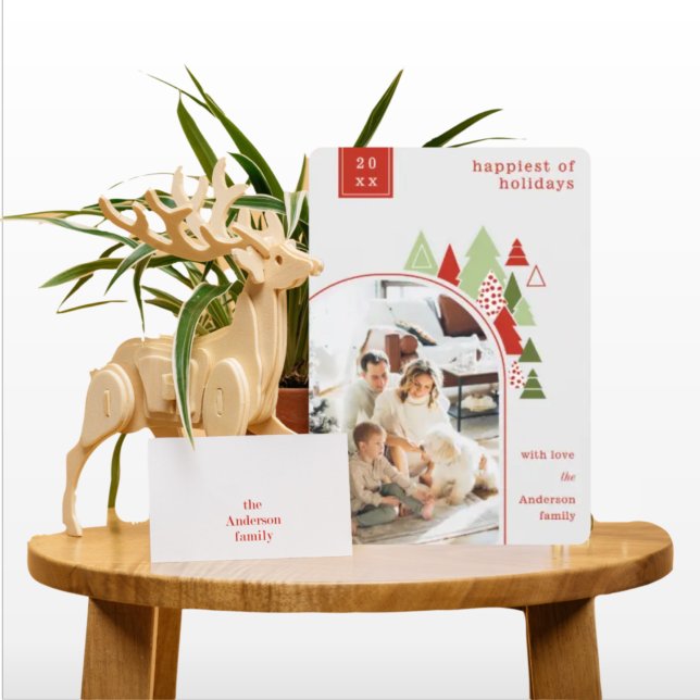 Modern Arch and Colourful Tree Photo Christmas Car Invitation (Creator Uploaded)