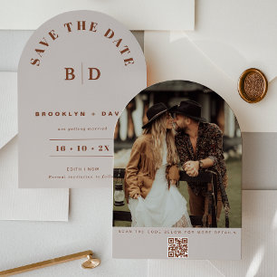 Modern Arch Beige Wedding Save The Date Card