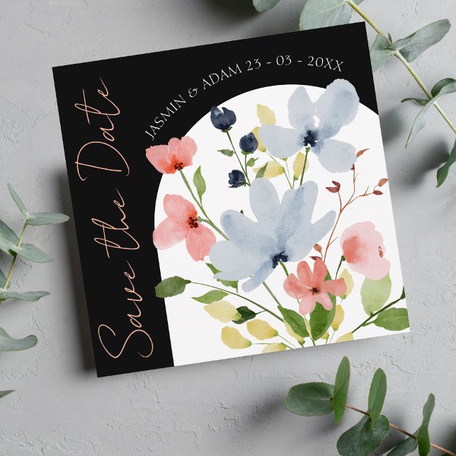 Modern Arch Black and Blush Floral Save The Date (Creator Uploaded)