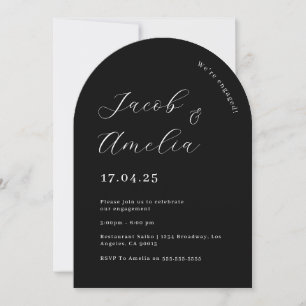 Modern Arch Black And White Engagement Party   Invitation
