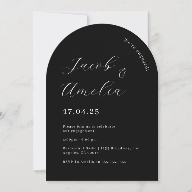 Modern Arch Black And White Engagement Party   Invitation (Front)