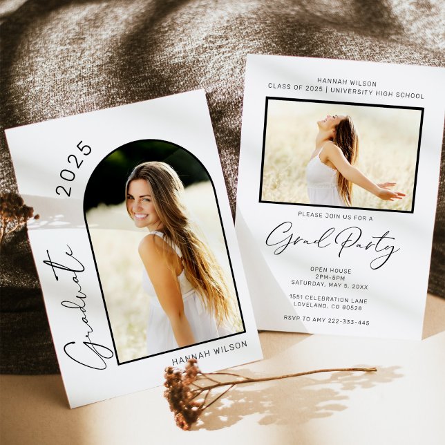 Modern Arch Black and White Graduation Party Invitation (Creator Uploaded)