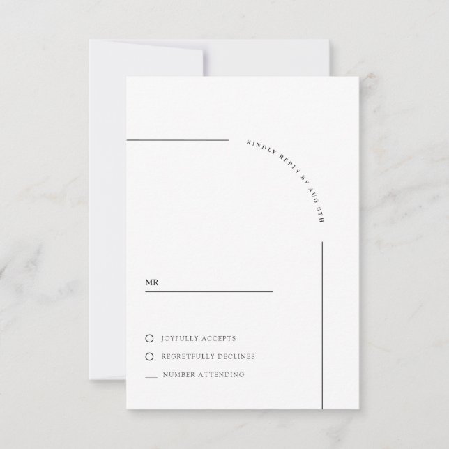 Modern Arch Black and White Wedding RSVP Card (Front)