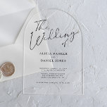 Modern arch black calligraphy script wedding  acrylic invitations<br><div class="desc">Simple minimalist romantic hand-lettered calligraphy script elegant acrylic clear transparent (or opaque frosted) arch shape wedding invitation.</div>