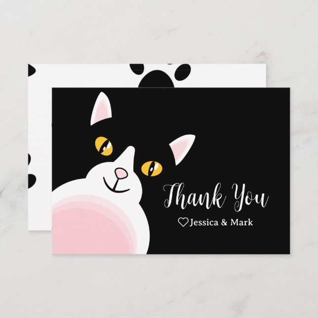 Modern Arch Black Cat Baby Shower Thank You Enclosure Card (Front/Back)