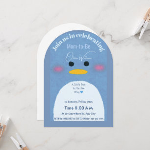 Modern Arch Blue Penguin Baby Shower Invitation   