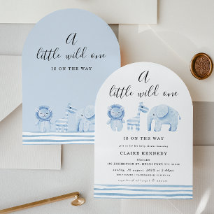 Modern Arch Blue Safari Wild One Baby Shower Invitation