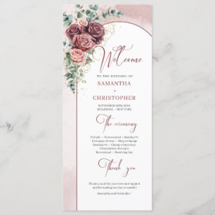 Modern arch blush burgundy floral wedding program programme