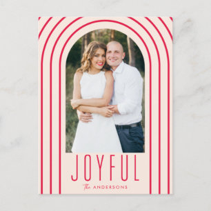 Modern Arch Blush & Red Photo Holiday Postcard