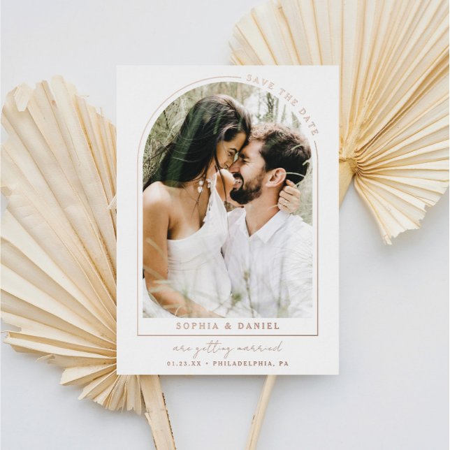 Modern Arch Boho Arch with Photo Save The Date (Creator Uploaded)