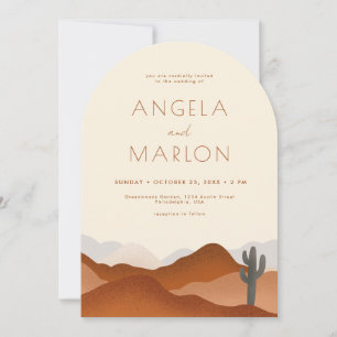 Modern Arch Boho Desert Mountain Wedding Photo Invitation
