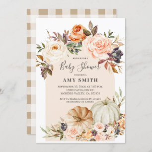 Modern Arch Boho Floral Pumpkin Baby Shower Invitation