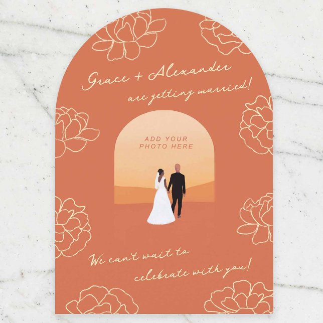 Modern Arch Botanical Orange Wedding Invitation (Creator Uploaded)