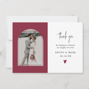 Modern Arch Burgundy Wedding Photo Thank You Card
