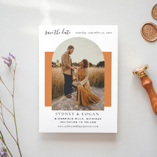 Modern Arch Burnt Orange Wedding Photo Save The Date