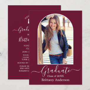 Modern Arch Calligraphy Burgundy Graduation Party Invitation