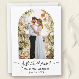Modern Arch Calligraphy Heart Photo Wedding Announcement