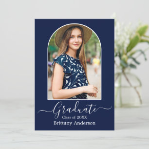 Modern Arch Calligraphy Photo Blue Graduation Announcement