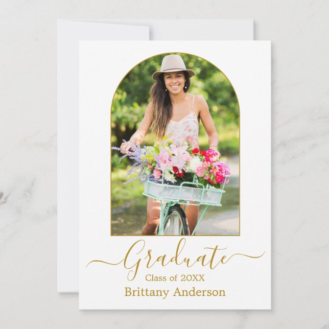 Modern Arch Calligraphy Photo Gold Graduation Announcement (Front)