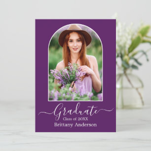 Modern Arch Calligraphy Photo Purple Graduation Announcement