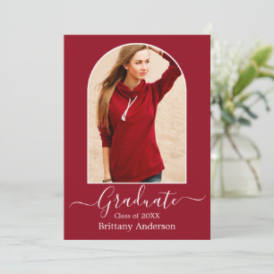 Modern Arch Calligraphy Photo Red Graduation Announcement