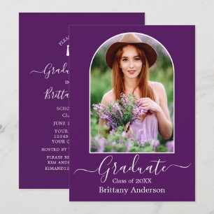 Modern Arch Calligraphy Purple Graduation Party Invitation