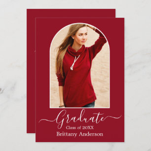 Modern Arch Calligraphy Red Graduation Party Invitation