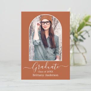 Modern Arch Calligraphy Terracotta Graduation  Announcement
