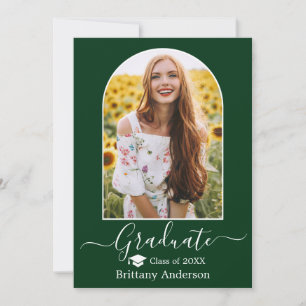 Modern Arch Cap Calligraphy Green Graduation Announcement