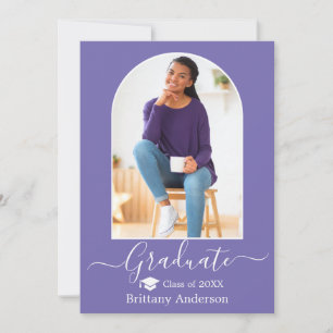 Modern Arch Cap Calligraphy Periwinkle Graduation Announcement