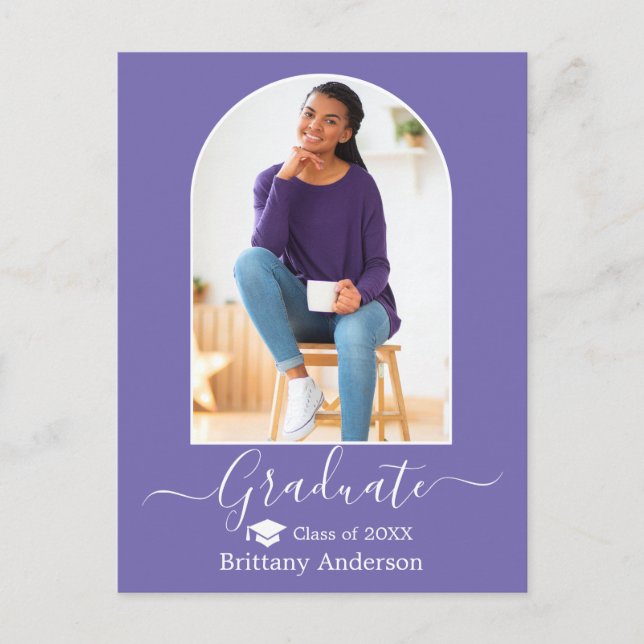 Modern Arch Cap Calligraphy Periwinkle Graduation Postcard (Front)