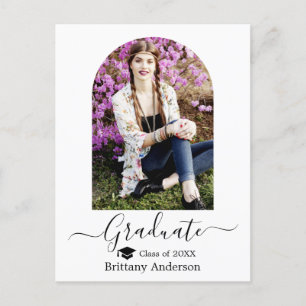 Modern Arch Cap Calligraphy Photo Graduation Postcard