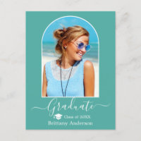 Modern Arch Cap Calligraphy Teal Graduation