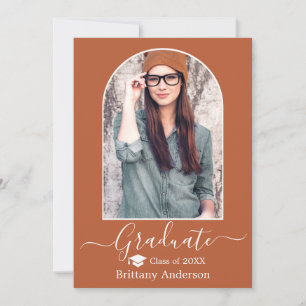 Modern Arch Cap Calligraphy Terracotta Graduation Announcement