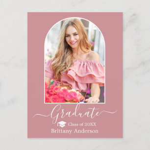 Modern Arch Cap Dusty Pink Graduation Postcard