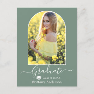 Modern Arch Cap Sage Green Graduation Postcard