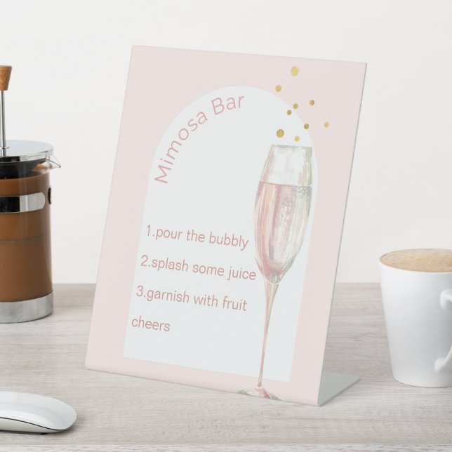 Modern arch chic pink bridal shower mimosa bar sig pedestal sign (In SItu)