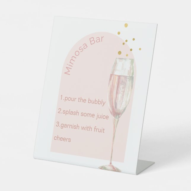 Modern arch chic stylish bridal shower mimosa bar  pedestal sign (Front)