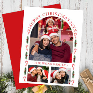Modern Arch Christmas Card with 3 Photos
